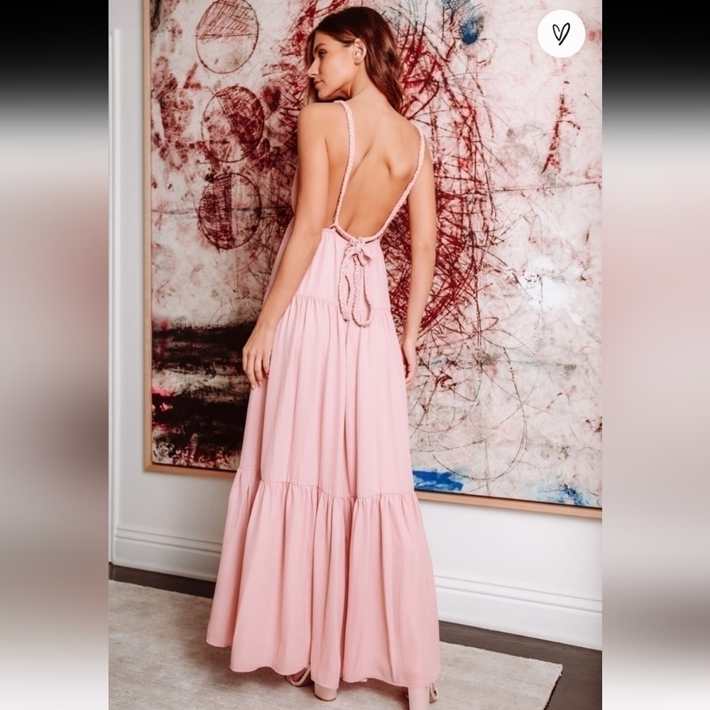 Lulus Sunshine Bound Mauve Pink Tiered Maxi Dress V Neck Adjustable Size Large - Picture 2 of 16